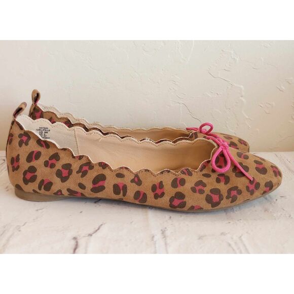 Lands End Leopard Print Ballet Flats Shoes Slip Ons Girls Size 5 - Picture 1 of 9